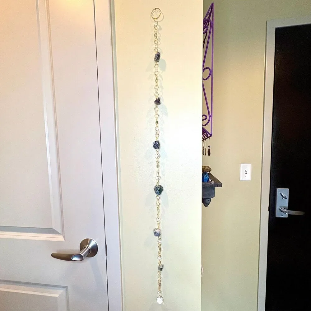 Raw Fluorite and Fluorite Bead Gemstone Wall Hanging